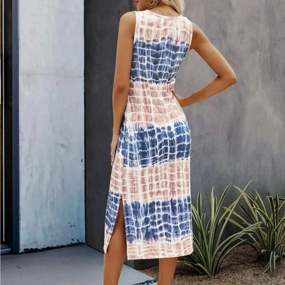 New tie-dye split him sleeveless maxi dress - Picture 3 of 4